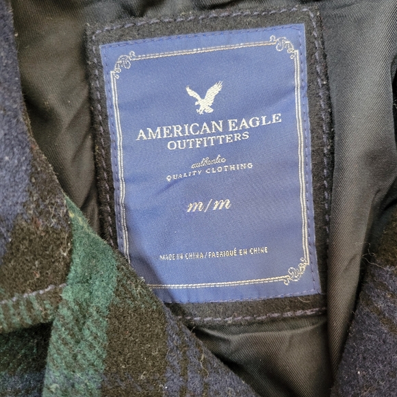American Eagle Plaid Double-Breasted Women's Wool Coat Size M Blue & Green - Picture 8 of 16
